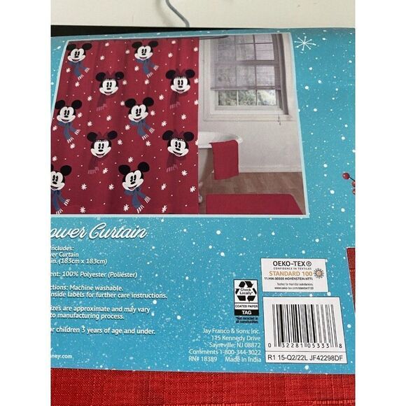 Disney’s Mickey And Minnie Mouse Christmas Red Fabric Shower Curtain 72x72” NEW - Picture 7 of 11